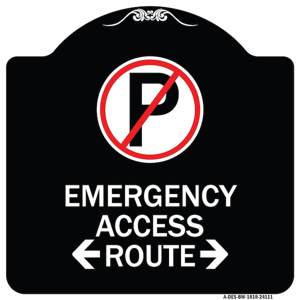 Emergency Access Route W/ Bidirectional Arrow Heavy-Gauge Aluminum Sign, 18" x 18", BW-1818-24111